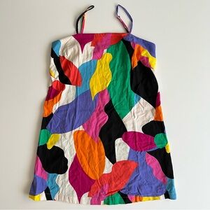 abstract linen blend dress, bright multicolor, XS